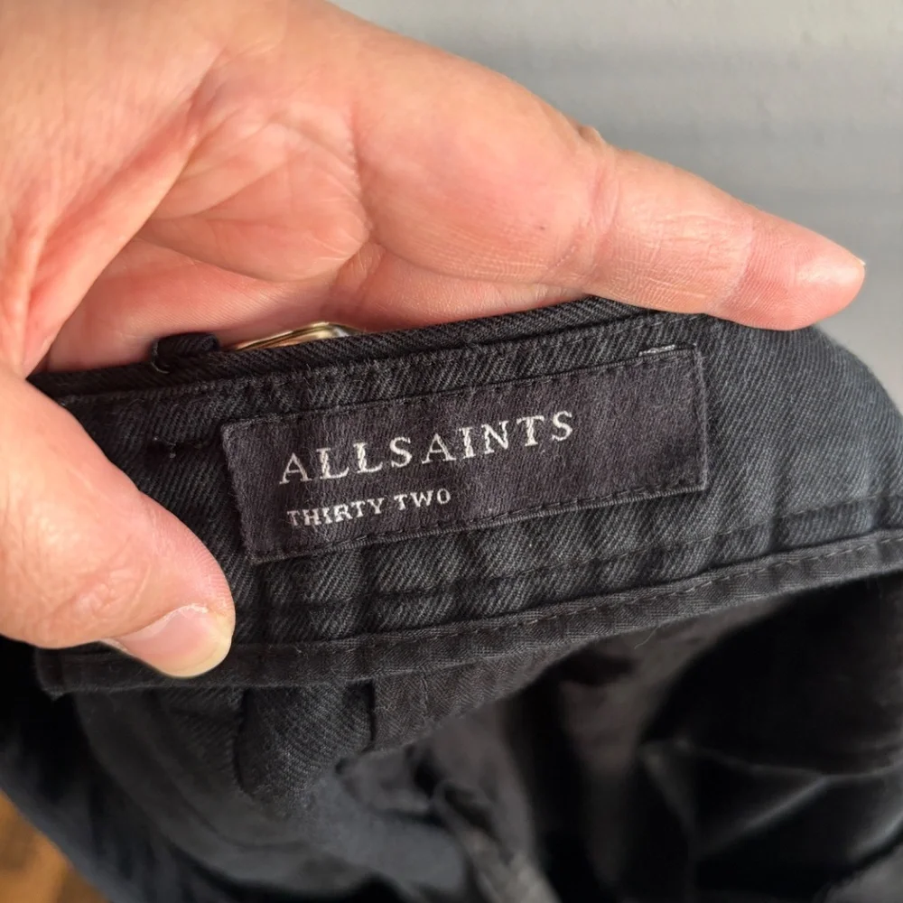 AllSaints Men's Black Tallis Crop Pleated Trousers - Size 32 - Picture 5 of 8